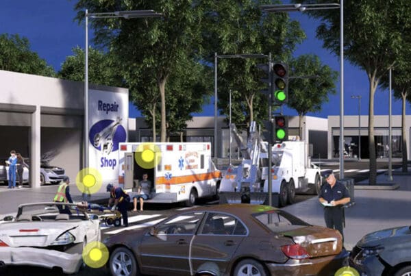 Clickable Coverage® - Auto Insurance Scene with a Three Car Accident in a Intersection