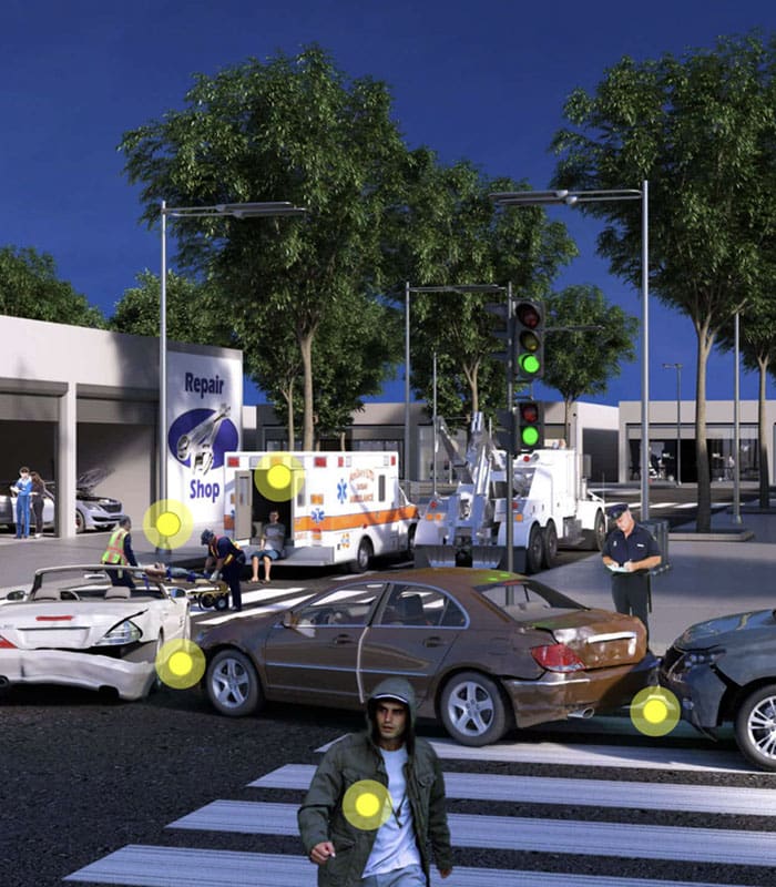 Clickable Coverage - Auto Insurance Scene with a Three Car Accident in a Intersection