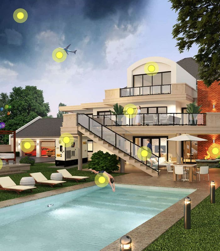 Clickable Coverage - High Net Worth Insurance Scene with a Large In-Ground Pool in the Yard of a Large Mansion Home