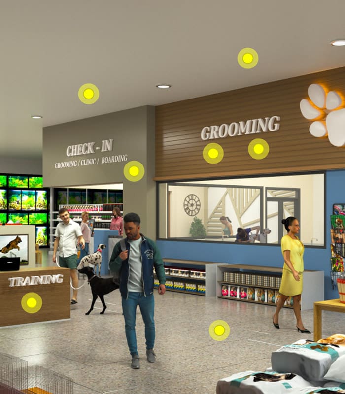 Clickable Coverage - Pet Business Scene of Pet Owners and Pets Walking Around a Pet Store