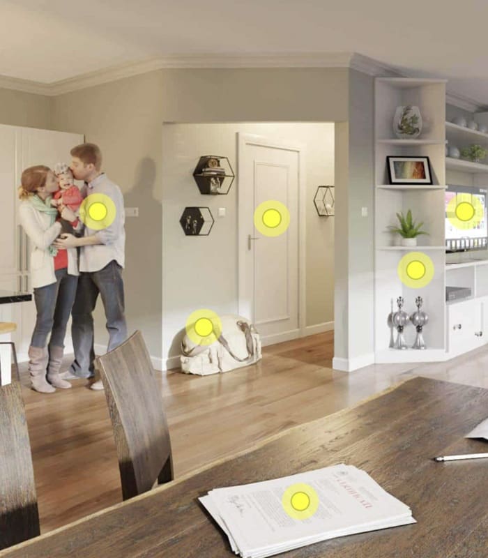 Clickable Coverage - Renters Insurance Scene with a Mother and Father Kissing Their Child In Their Kitchen